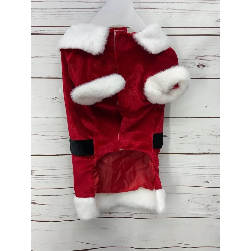 Furry Bright Red White Santa Suit Christmas Dress Up Clothes Dog Size‎ M NWT